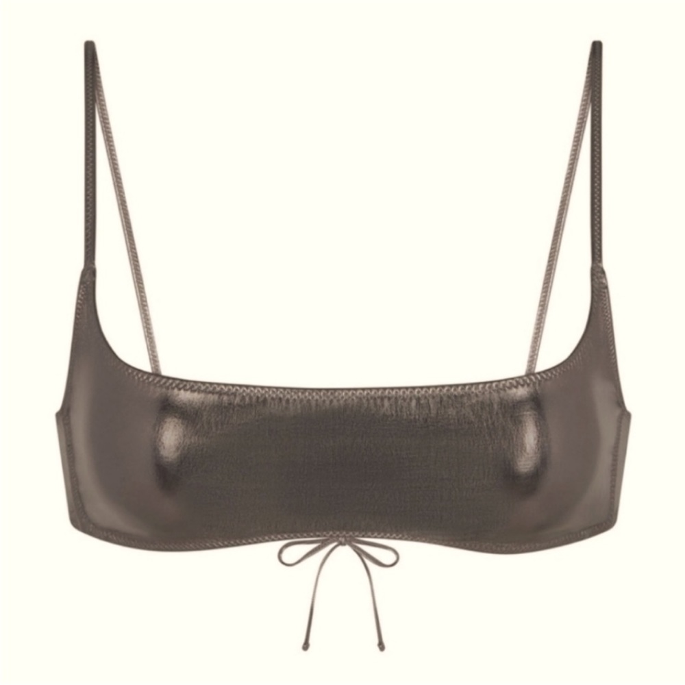 NWT SKIMS SWIM MICRO SCOOP BIKINI TOP IN METALLIC CARBON XXS